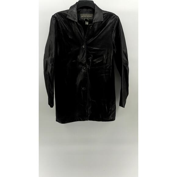 Banana Republic Jackets & Blazers - BANANA REPUBLIC Women's Black Button-Up Leather Streetwear Coat SZ S